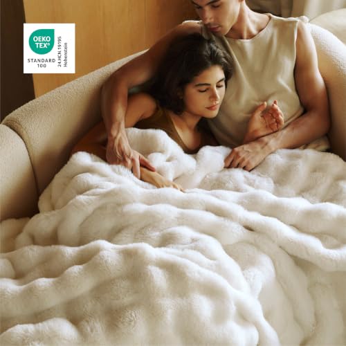 Image of Bedsure Fluffy Bubble Faux Fur Twin Blanket, 60 inchx80 inch, Cream