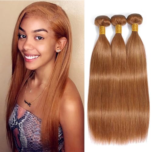 Nuailisex light Brown Bundles Color 30 Bundles Human Hair Light Brown Straight Bundles 12 14 16 inch Soft and Shiny Brown Bundles Human Hair Weave Unprocessed Brazilian Virgin Remy Hair Extensions