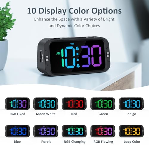 Image of Odokee Digital Dual Alarm Clock for Bedroom with 0-100% Dimmable Display | RGB Electric Alarm Clock for Kids with Weekday /Weekend Mode - Loud Alarm for Heavy Sleepers with 5 Sounds Adjustable Volume