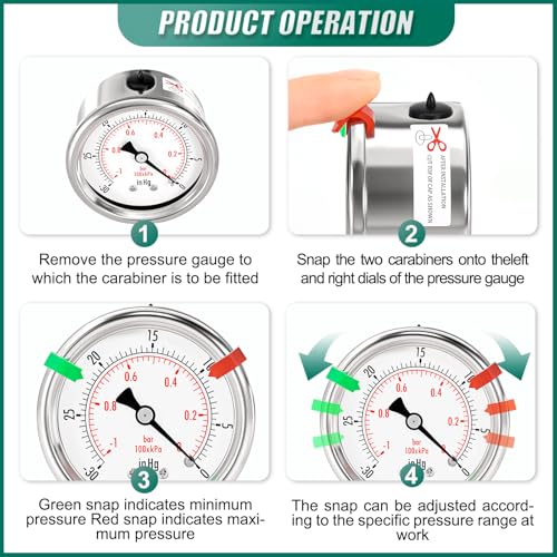 Image of -30inHg-0psi Stainless Steel Vacuum Industrial Pressure Gauge 1 /4 inch NPT 2 inch Dual Scale, Back Mount,Waterproof, for Pneumatic Equipment, Pumps, compressors (with Range Mark Pointer)