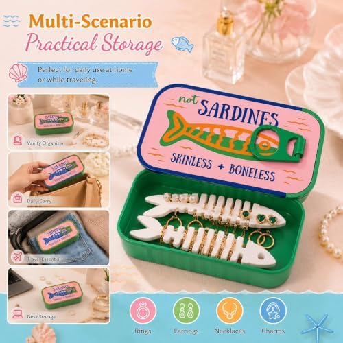 Sardine Jewelry Box, 3d Printed Sardine Travel Jewelry Tin Case Decor Fish-Shaped Holders for Rings, Earrings and Charms, Portable Earring Organizer，Silvery — view 4