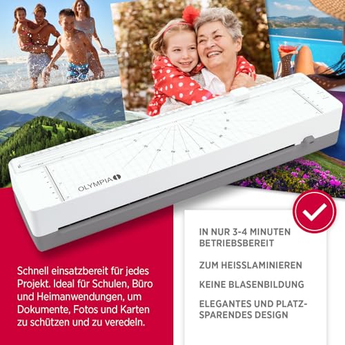 OLYMPIA A 130 Combo Laminiergerät A3 | Kompaktes Foliergerät mit integriertem Schneidegerät | Für 80–125 Micron Laminierfolien | Laminiergerät DIN A3 & Laminiermaschinen | Laminator