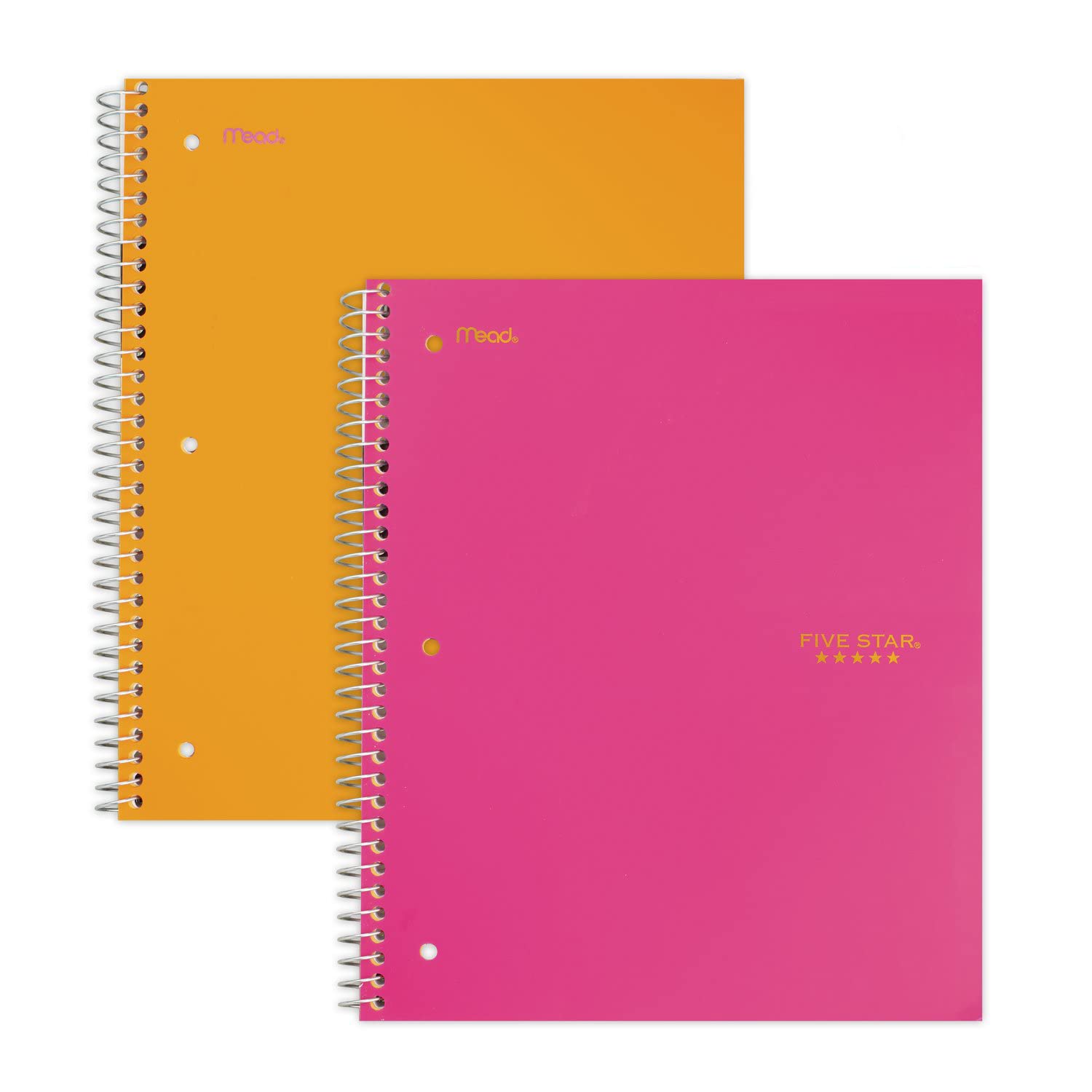 Five Star Spiral Notebooks, 5 Subject, College Ruled Paper, 200 Sheets, 11" x 8-1/2", Orange, Pink, 2 Pack (38446)