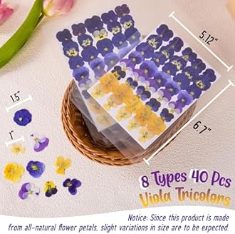 40 Pcs 8 Kinds Natural Dried Pressed Edible Flowers for Cake Topper Decorating - Mix Viola Tricolor for Cupcake Toppers, Cocktails, Resin Jewelry Making, DIY Art Crafts