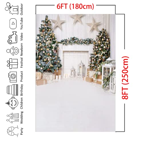 Avezano Christmas Photography Backdrop for Children Kids Portrait Photoshoot Indoor White Fireplace Wood Floor Xmas Background for Photo Studio (6x8ft) - Image 4