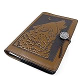 Modern Artisans Howling Wolf American-Made Embossed Leather Writing Journal, 6 x 9-inch + Refillable Hardbound Insert Book