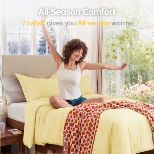 Image of MUXHOMO Twin /Twin XL Comforter Set, All Season Ultra Soft Down Alternative Bedding - 3 Piece Lightweight Bed Set Includes 1 Comforter (68 inchx88 inch) and 1 Pillow Shams (20 inchx26 inch), Cream Yellow