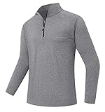 HOPATISEN Camiseta deportiva de manga larga con cremallera de 1/4 para hombre, camiseta deportiva para entrenamiento, entrenamiento, golf, gris claro, L
