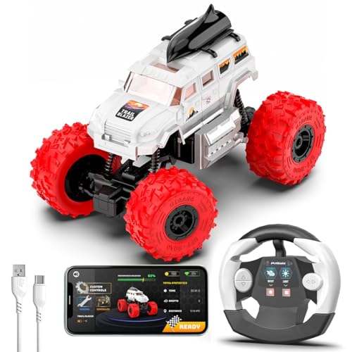 Image of Cockatoo-Kids Trailblazer 2WD Rechargeable Remote Control Car with App & Remote, Off-Road Monster Truck Toy for Boys Girls, Nitro Boost, Shock Absorber, Bluetooth Speaker, Fast USB Charging, White