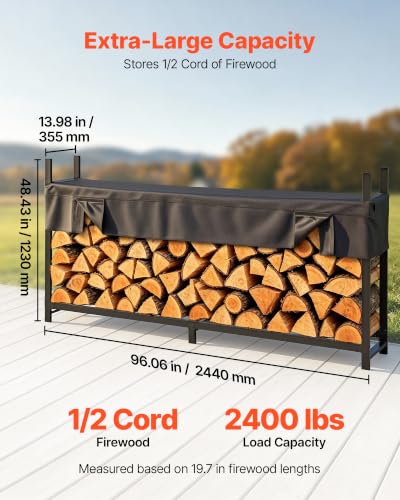Image of VEVOR Firewood Rack with Waterproof Cover 8ft 1 /2 Cord Outdoor Wood Storage