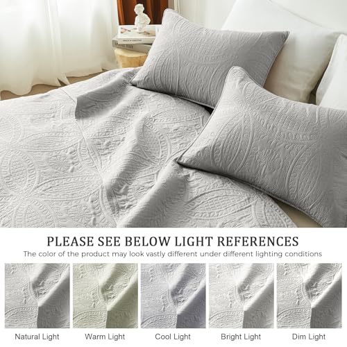 akkialla Twin Quilt Bedding Set,Light Grey Ultrasonic Quilt Set,Lightweight Soft Bedspread Coverlet,Modern Style Coin Pattern Bed Cover for All Seasons,2 Piece(1 Quilt,1 Pillow Sham)
