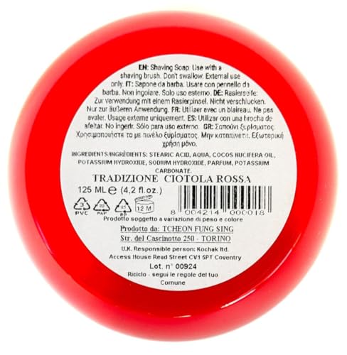 Image of TFS Ciotola Rossa Semi‑Soft Shaving Soap - Classic Almond Scent - 125 ml / 4.2 oz - Rich Vegetable‑Based Lather - Reusable Tub - Crafted in Torino, Italy (Since 1945)