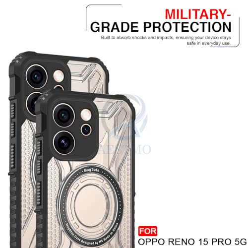 Image of AESTMO Hybrid Shockproof Back Cover Case for Oppo Reno 15 Pro 5G Compatible with MagSafe | Hard Back Case Cover for Oppo Reno 15 Pro 5G (PC & TPU, Translucent Back, Black Sides)