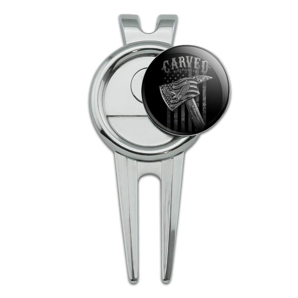 GRAPHICS & MORE Carved Firefighter American Flag Axe Golf Divot Repair Tool and Ball Marker