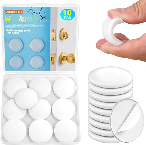 Paquete de 10 protectores de pared redondos para pomos de puerta de 1.57 pulgadas, protectores de pared blancos con fuertes autoadhesivos,