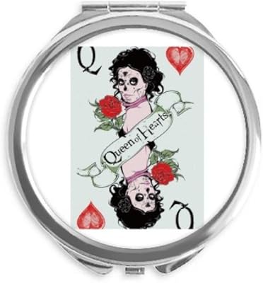Playing Cards Q Illustration Pattern Hand Compact Mirror Round Portable Pocket Glass