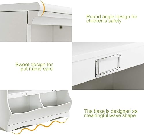 Miniatura 8 de Organizador de almacenamiento de juguetes, cubo abierto para niños con 2 estantes y 4 contenedores, gabinete de almacenamiento de juguetes
