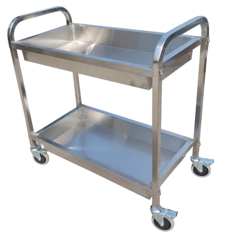 Carrelli Portavivande Multifunzione, Carrelli per Hotel E Magazzini, Fissaggio A Chiodo in Acciaio A 2 Strati, Resistenza alle Alte Temperature, Facili da Spin,Silver-75X40X83.5Cm