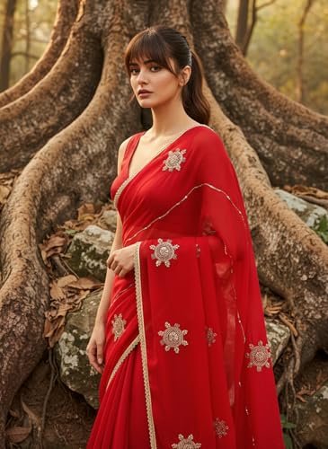 Image of Glory Sarees Women's Georgette Silk Heavy Beads & Sequin Embroidery Work Saree With Blouse Piece (Beads Work103 Parent)