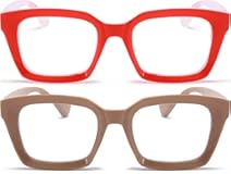 REAVEE 2 Pack Stylish Oprah Oversized Blue Light Blocking Computer Glasses Women Ladies Non-Prescription Fake Eyeglasses Frames (Red/Coffee,0.0)