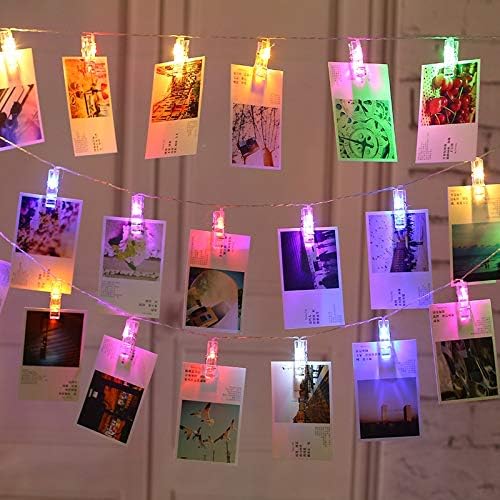20 LED Photo Clips String lights with Remote Control, 8 Lighting Modes Photo Hanging Fairy String Lights for Christmas, Bedroom, Memorial Day, Wedding, Birthday, Party, Easter Decorations (Multicolor)