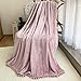Produktbild FANSIY Flanelldecke mit Pompon-Quaste, gemütliche Bettdecke, weiche Decke für Couch, Sofa, Heimdekoration (rosa, 51 x 63 cm)