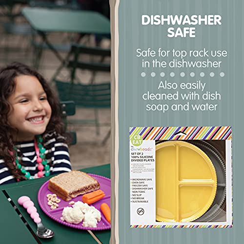 Chewbeads Silicone Divided Plates - Set Of 2 - Non Slip Toddler And Baby Plates - Dishwasher, Microwave & Freezer Safe Silicone Plates For Baby - 100% Silicone, Bpa Free & Phthalate Free #TOP6