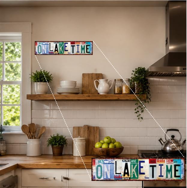 One Lake Time Metal Sign 16x4 Inch, Rustic Cabin Porch Wall Decor - image 5