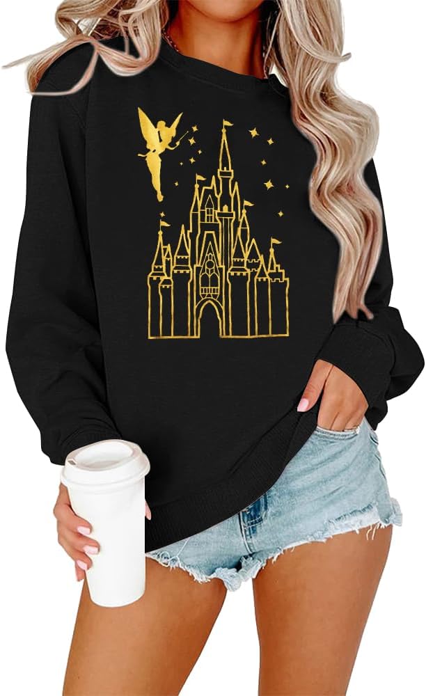 MNLYBABY Magic Kingdom Sweatshirt Women Magical Castle Shirt Cute Fairy Pullover Family Vacation Shirts Long Sleeve Tops