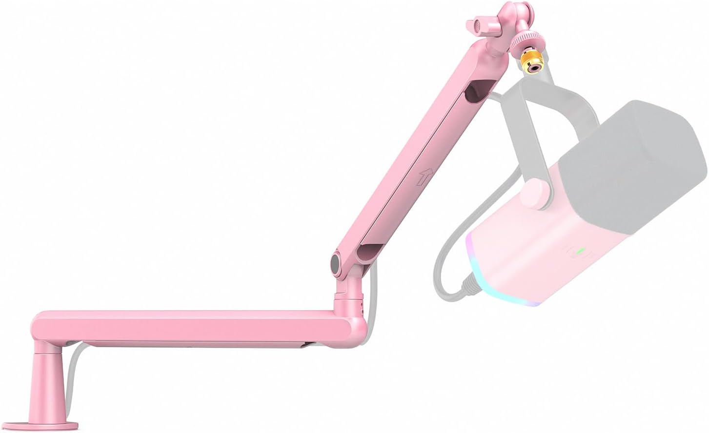 FIFINE Low Profile Boom Arm Mic Stand, Microphone Stand with Cable Management Channel, Desk Clamp, Screw Adapter for Streaming Podcast Recording, Adjustable Metal Mic Boom Arm Pink-BM88P