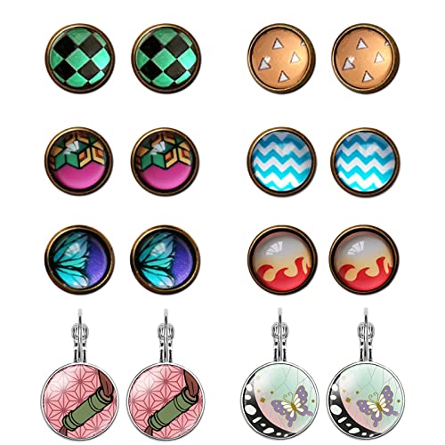 8 Pairs Tanjiro Stud Earrings For Women Anime Acrylic Drop Earrings Anime Cosplay Accessories For Womens Teen Girls (8 Pairs) #TOP30
