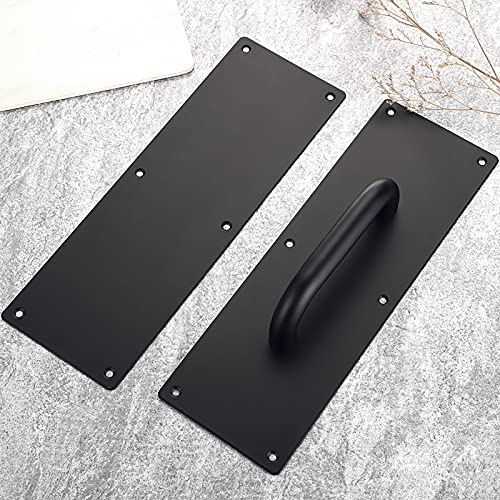 Image of Sumnacon 1 Set 12 Inch Stainess Steel Door Handles - Sturdy Door Pull Push Plates with Screws,Solid Pull Push Handles for Home Office Public,Black