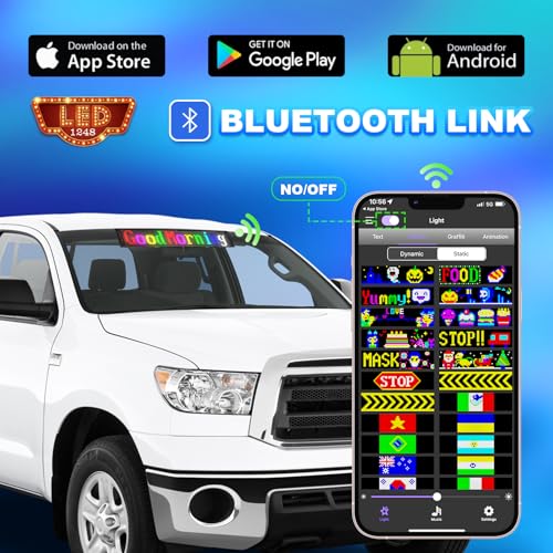 Image of Foldable LED Sign for Car - 15 inchx4 inch Bluetooth Connect App Control, Custom Text Pattern Animation Programmable LED Sign for Car Bar Interior Decoration