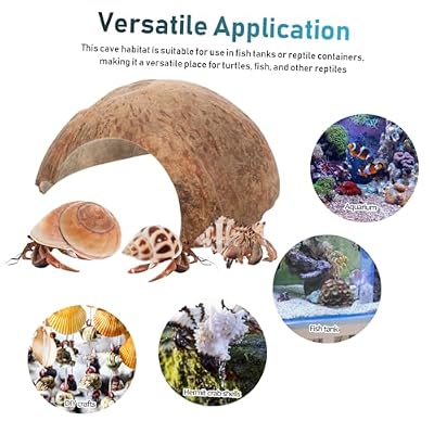 POPETPOP 1Set Coconut Shell Crab Hideout with Crab Shells Natural Aesthetic Turtle Rest Hut for Fish Tanks Reptile Habitats Durable Coconut Shell Shelter