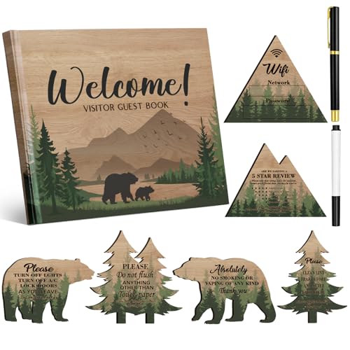 Eaasty 9 Pcs Rental House Essentials for Hosts 10 x 8 Inches 120 Pages Cabin Guest Book for Vacation Home Guesthouse Welcome Log Short Term Rentals Sign and Fridge Magnets