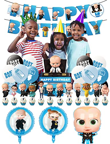 Décoration Anniversaire Bébé Patron Anniversaire Déco Bébé Garçon Patron Ballons Deco Gâteaux Bébé Patron Garçon Bannière Anniversaire Décorations Fêtes Boss Baby Boy Party Supplies Cover