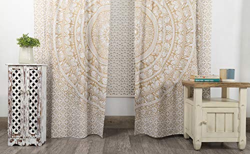 Popular Handicrafts KP1321 Indian Hippie Bohemian Beautiful Elephant Mandala Curtain Panels White Gold thumb #1