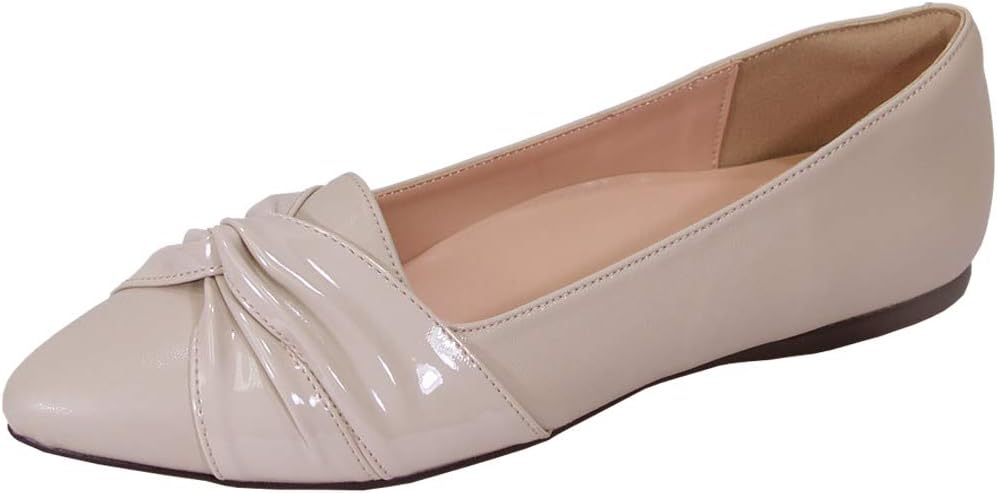 Peerage Whitney (FT6045) Women's Wide Width Pointed Toe Casual Dress Leather Flats Beige 5.5