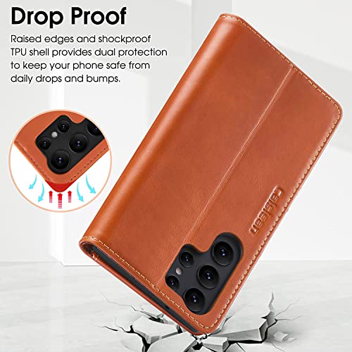 Caislean For Samsung Galaxy S23 Ultra Case Wallet Card Holders-Premium Leather Rfid Blocking Flip Phone Case [Durable Tpu Shell] Folio Cover Stand Women Men For Samsung S23 Ultra 6.8"-Bourbon Brown #TOP6