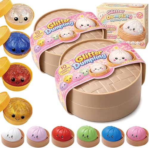 Glitter Dumpling Squishy - Random Dumpling Squishy Mystery Box, 10 Colors Dumplings Squishy Toy, More Surprises (Random-2PC)