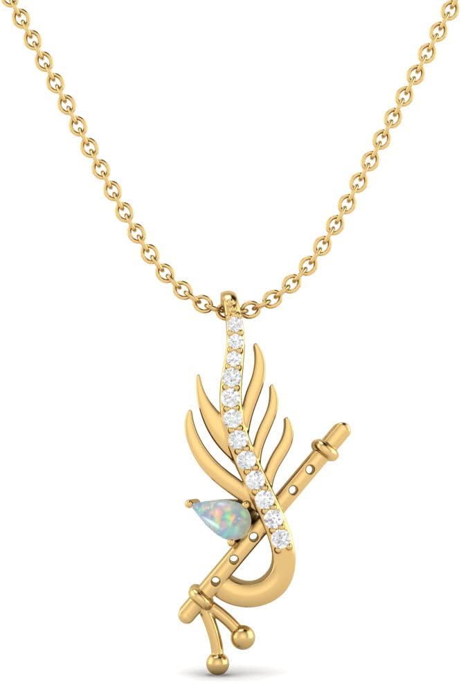 MOONEYEKRISHNA FLUTE LEAF 925 Sterling Silver Hindu Religious Designer Necklace Pendant Men Women 5x3mm Pear Ethiopian Opal Gemstone