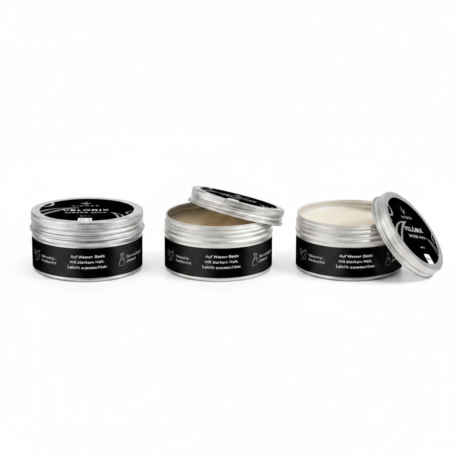 Vicora® Velórix Water Wax Haarwachs für Männer, 180 ml, 3er-Set | Wasserbasiert mit starkem Halt 5 & natürlichem Finish; feuchtigkeitsspendendes Styling Wax, silikonfrei & leicht auswaschbar.