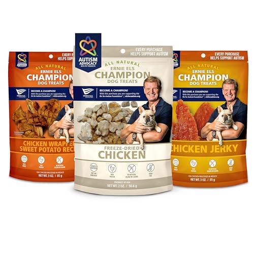Ernie Els Premium Dog Treats Bundle: Chicken Jerky, Freeze-Dried Chicken and Chicken Wrapped Sweet Potato, (Pack of 3), Nutritious and All Natural for Healthy Snacking, Training and Rewards