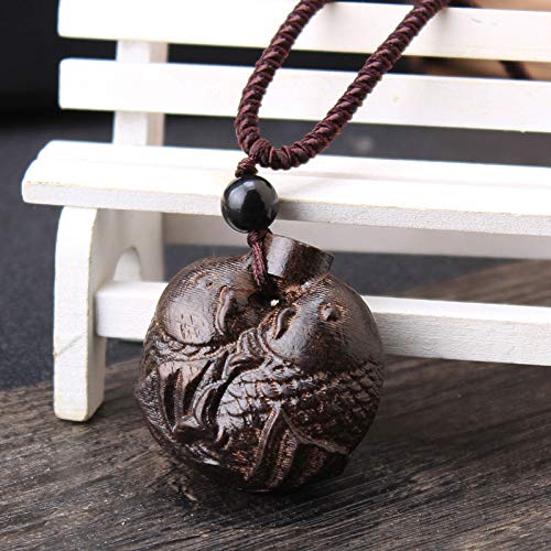 Chaîne pull et pendentif poisson en bois fait main, collier long - 5