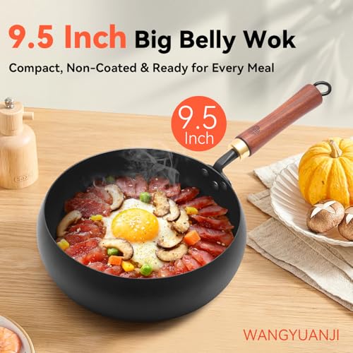 Wok de hierro forjado con base plana y tapa de vidrio miniatura 3