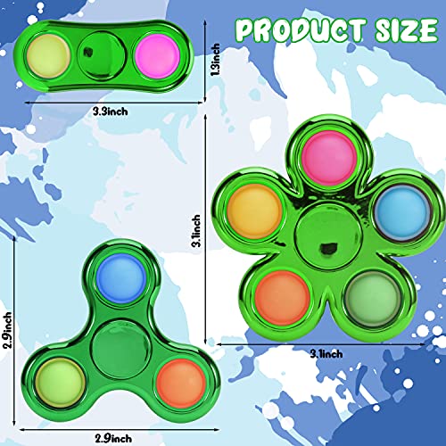 Jawhock 3 Pack Pop Fidget Spinner, Simple Fidget Popper Spinner, Push Pop Bubble Fidget Spinner, Metal-Looking Fidget Finger Spinner For Stress Relief Sensory Toys For Children-Green #TOP3