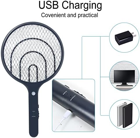 Feizhibo Electric Fly Swatter, 3000Volt USB Rechargeable Bug Zapper Racket Fly Killer Mosquito Racquet with 3 Layers Mesh for outdoor and Indoor Use