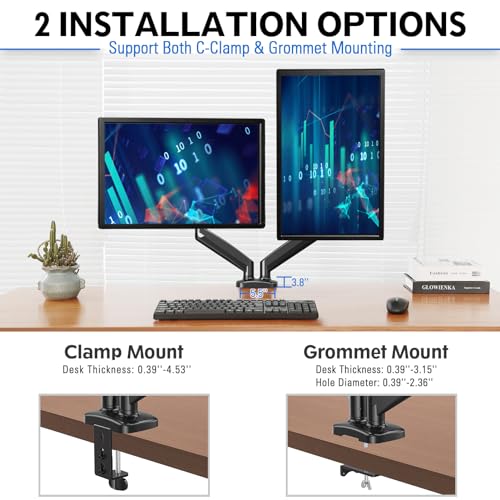 Image of MOUNTUP Dual Monitor Stand for Desk and Desk C-Clamp Extension for Max 6 inch Thick Desktops