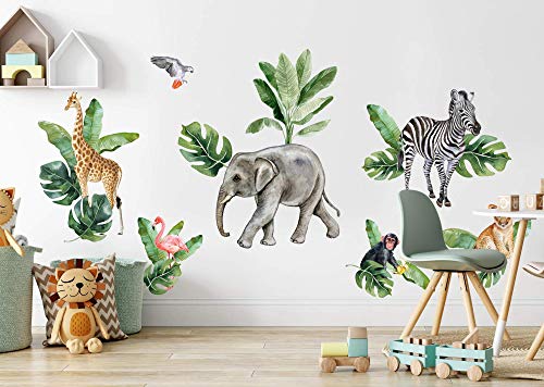 Murwall Kids Wall Decal Peel And Stick Safari Animal Wall Decals Cute African Animals Set Wall Sticker Zebra Giraffe Elephant Lion Leaves Sticker Kids Room Childroom thumb #3
