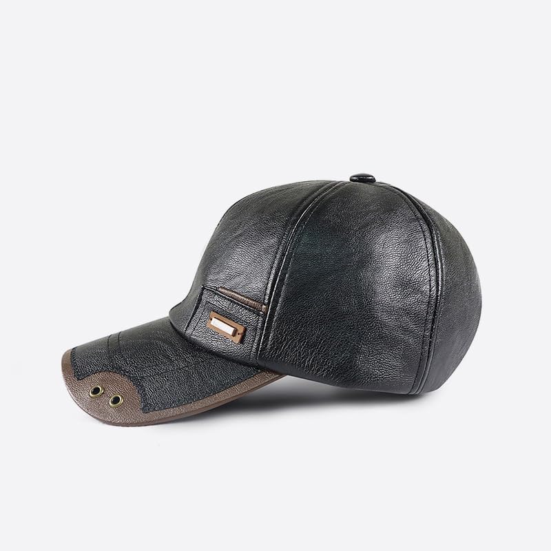 Gorra de cuero para hombre con forro de piel miniatura 5